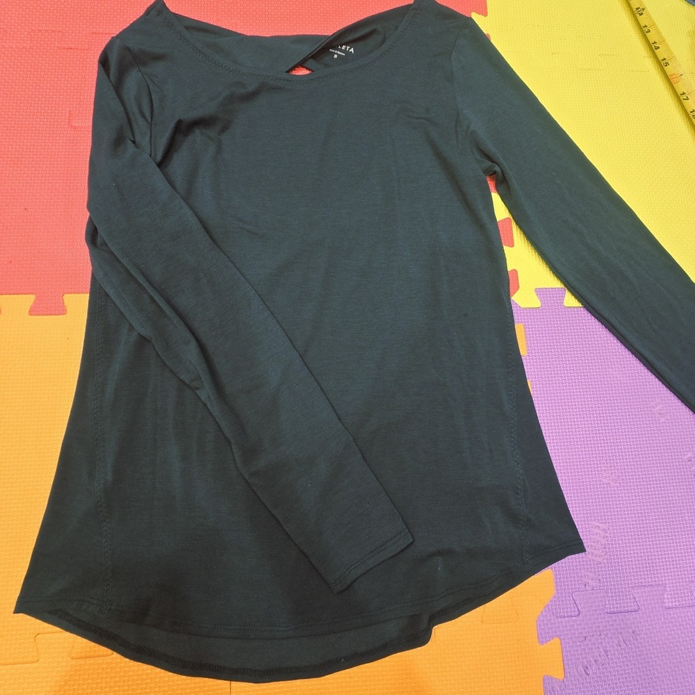 Athleta Dark Green Open Twist Back Long Sleeve Top Shirt Size S Small